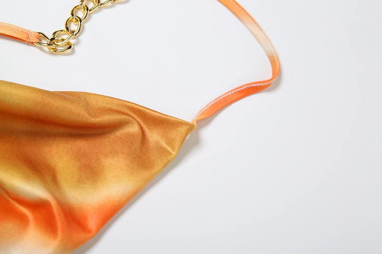 Clothilde Tie-Dye Satin Cowl-Neck Chain-Strap Backless Maxi Dress