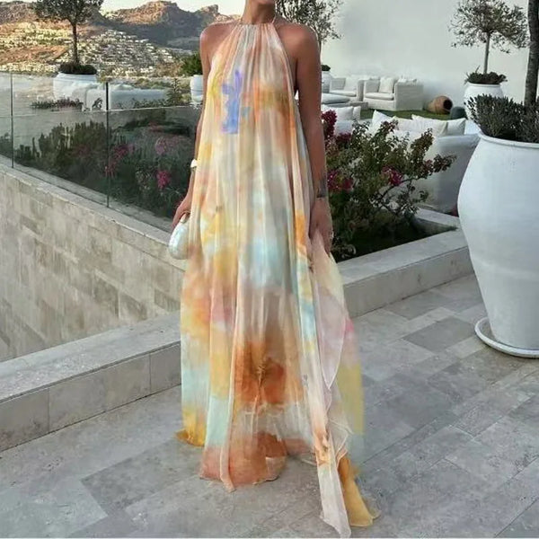 Maelle Printed Backless Halter Maxi Dress