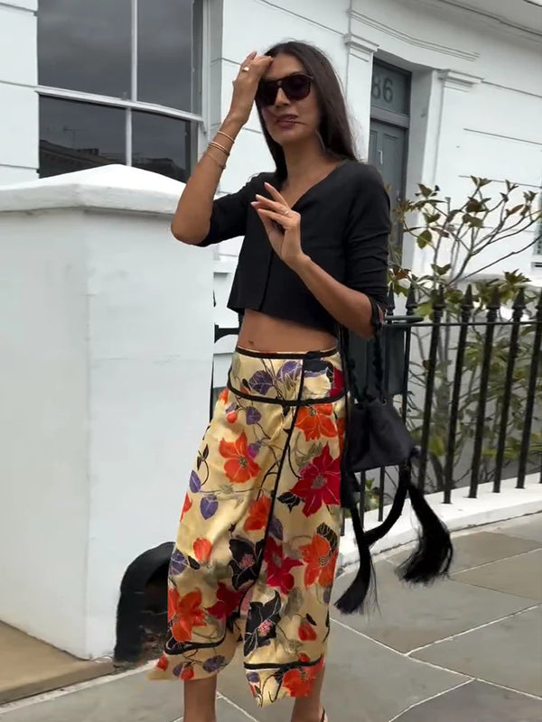 Hermione Floral Asymmetrical Fringe Midi Skirt One-piece
