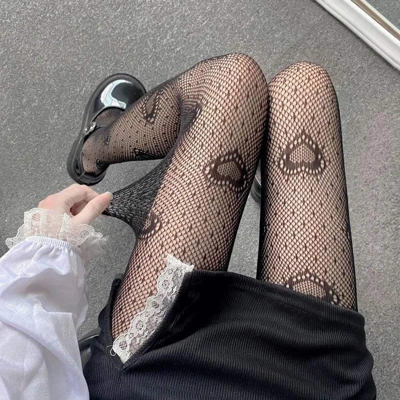 Amora Heart-Mesh Fishnet Pantyhose