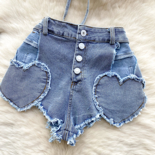 Sable Halter Denim Top & Shorts Two-piece