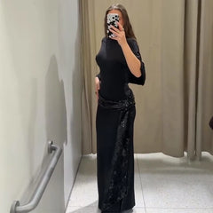 Alina Midnight Lace Sequin Maxi Dress