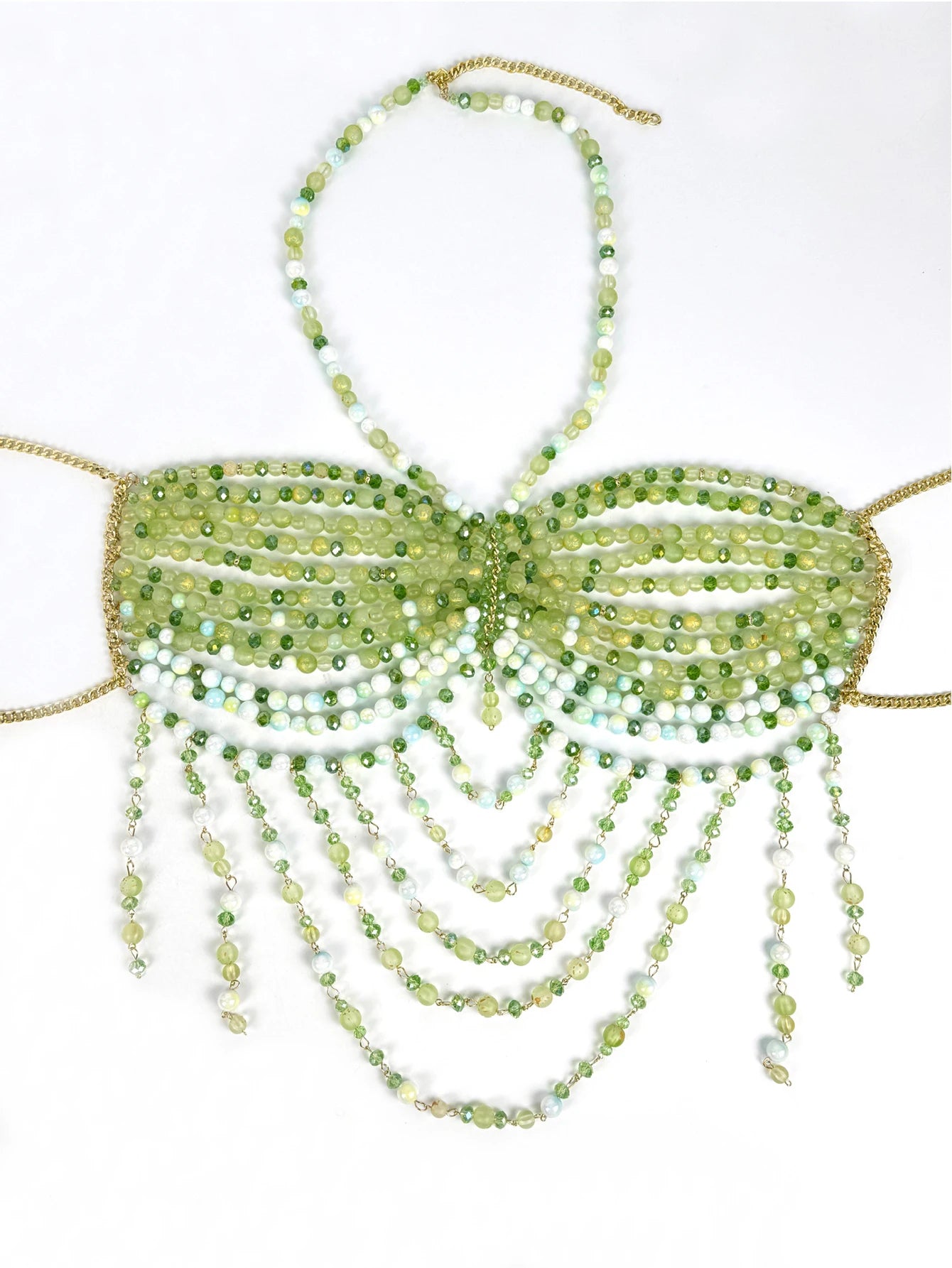 Ione Green Rhinestone Sequin Corset Crop Top