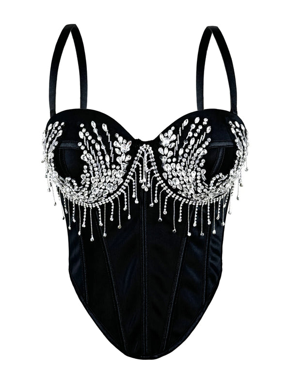 Sexy white rhinestone corset crop top women summer night club party tops for woman clothing black halter tanks top streetwear