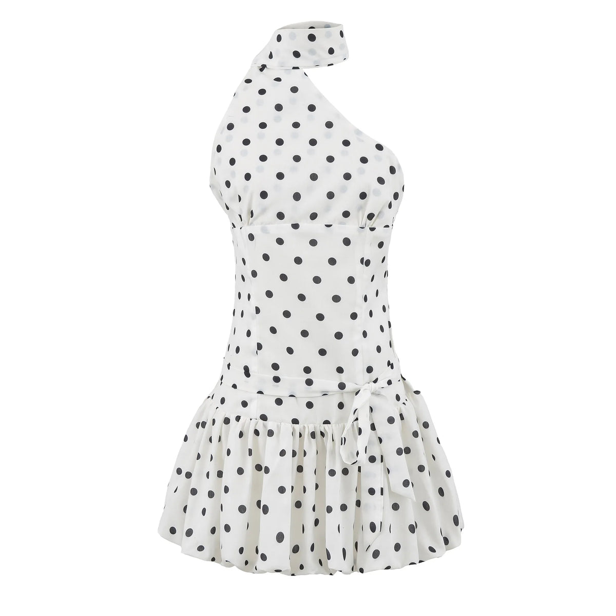 Isabella Riviera Polka Dot One-Shoulder Halter Ruffle Mini Dress
