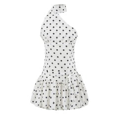 Isabella Riviera Polka Dot One-Shoulder Halter Ruffle Mini Dress