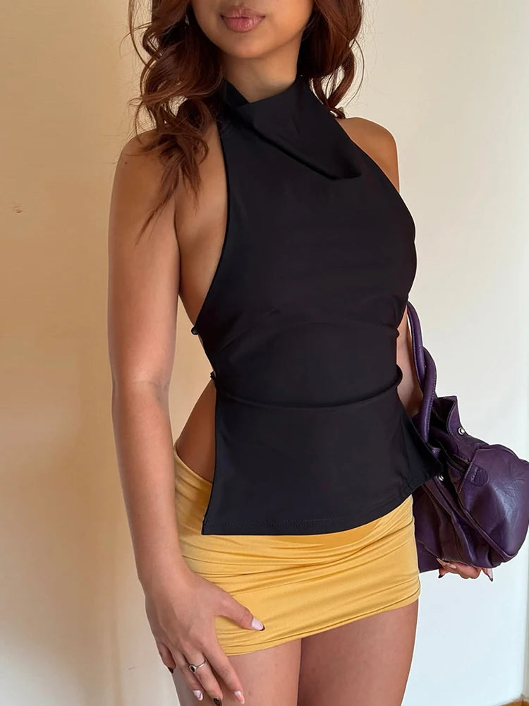 Kliou Sexy Fashion Tank Tops Woman Halter Off Shoulder Backless Skinny Stretch Hot Girls High Street Wild Style Classic Vests