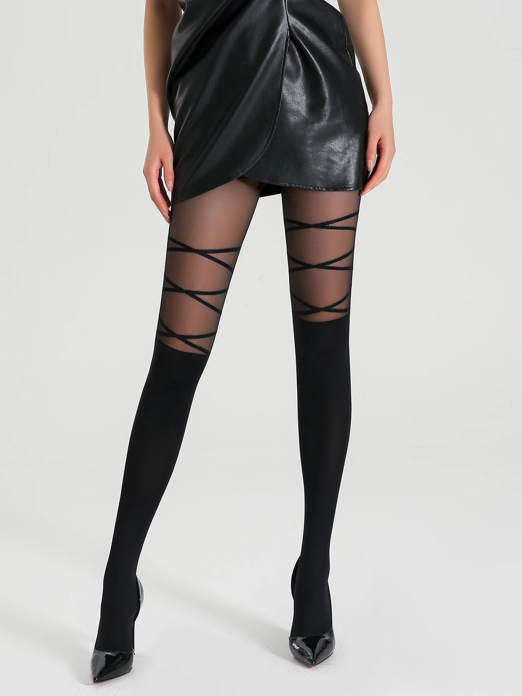 Sable Strappy Sheer Thigh-High Stockings