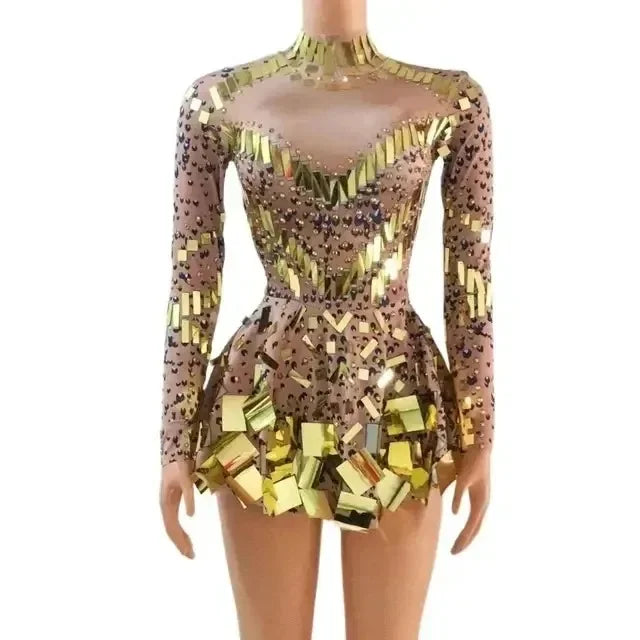 Isolde Mirror-Embellished Performance Mini Dress