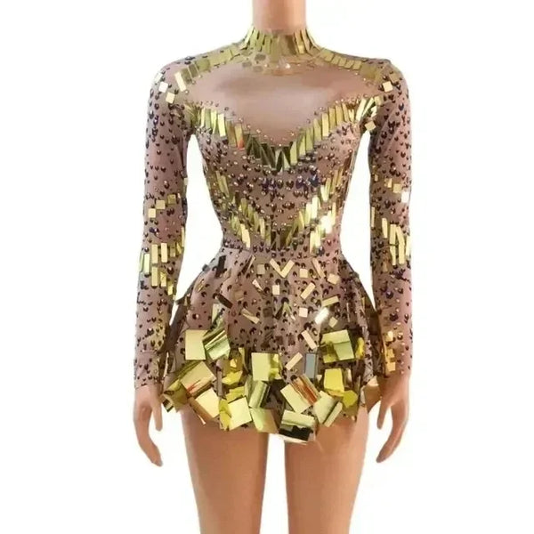Isolde Mirror-Embellished Performance Mini Dress