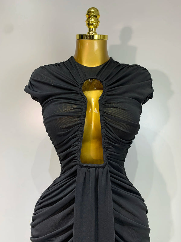Vesper Sheer Mesh Cutout Bodycon Maxi Dress