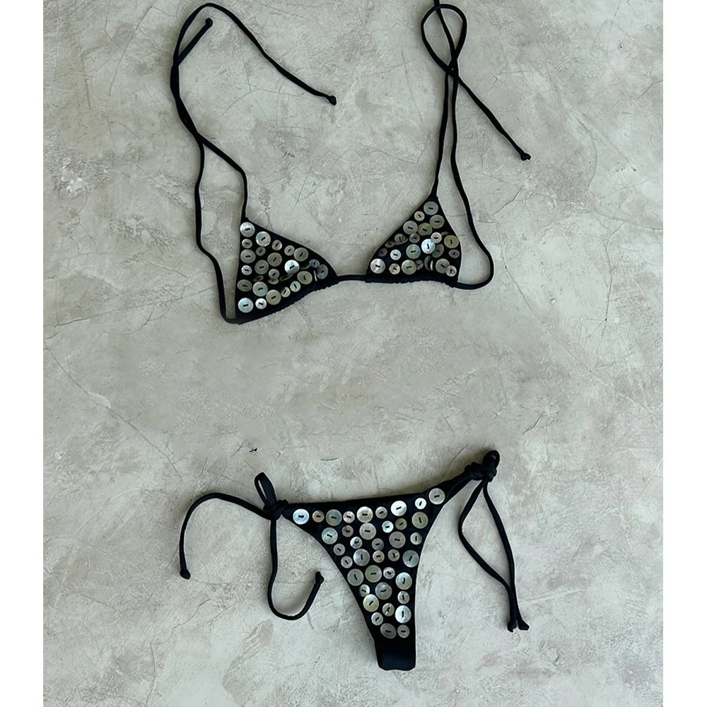 Gaudenzia Rhinestone Push-Up Triangle Micro Bikini Two-piece