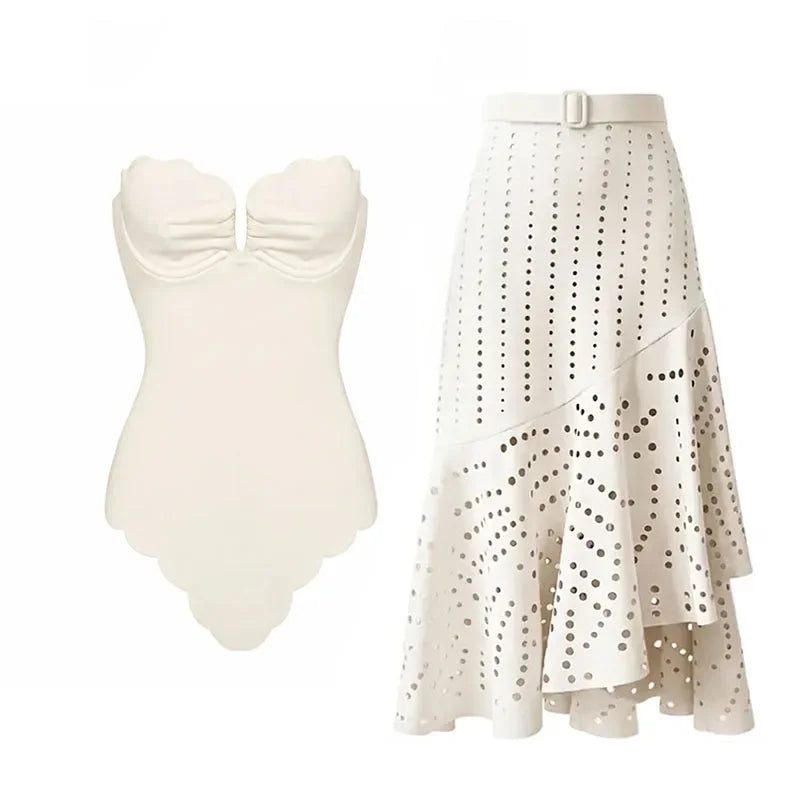 Valeria Scalloped Bandeau One-piece Swimsuit & Eyelet Skirt Collection Main image