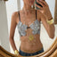hirigin Handmade Women Sexy Carnival Festival Bralette Outfit Female Rhinestone Embellished Top Flora Crystal Bra Top Party Club