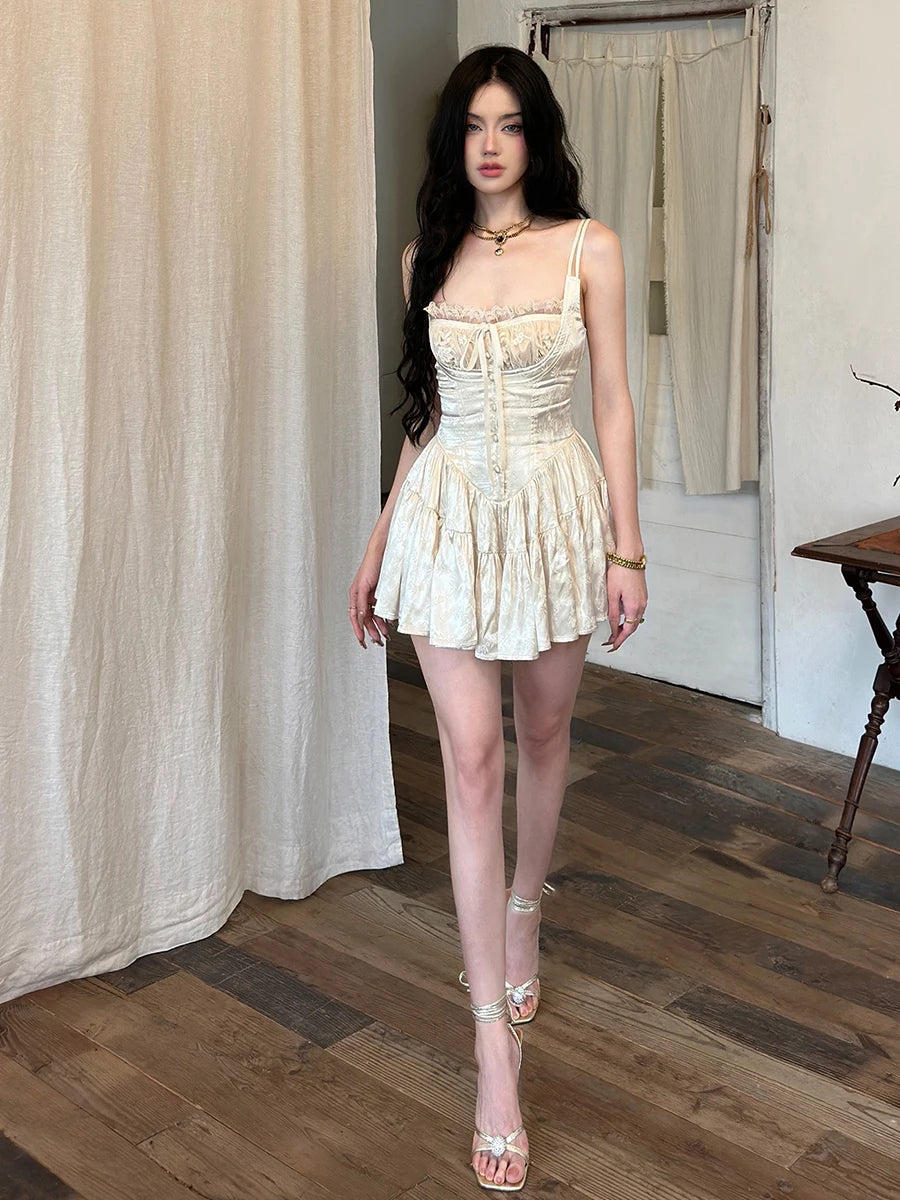 Aria Lace Corset Ruffle Mini Dress One-piece