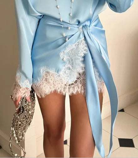 Amara Satin Lace Long-Sleeve Mini Dress