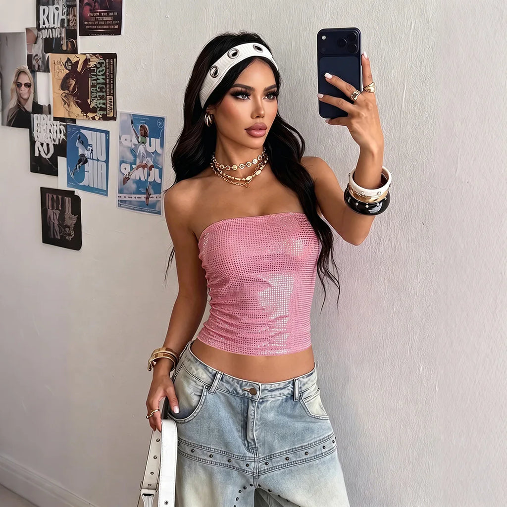 Prisma Iridescent Sequin Tube Crop Top One-piece