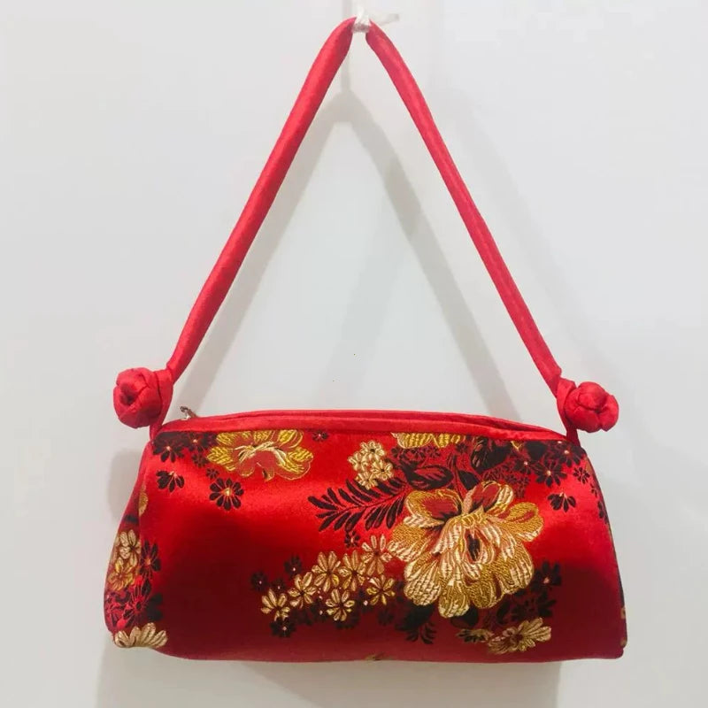 Jade Garden Embroidered Satin Shoulder Bag