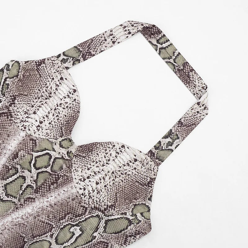 Zaria Snake-Print Halter Shorts Set Two-piece