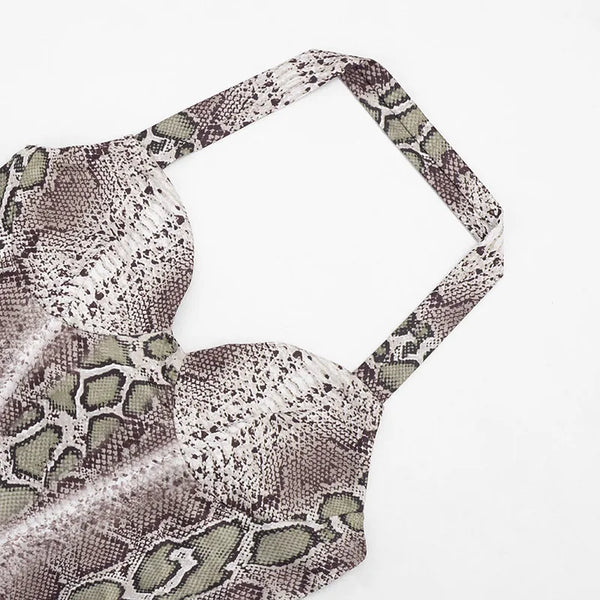 Zaria Snake-Print Halter Shorts Set Two-piece