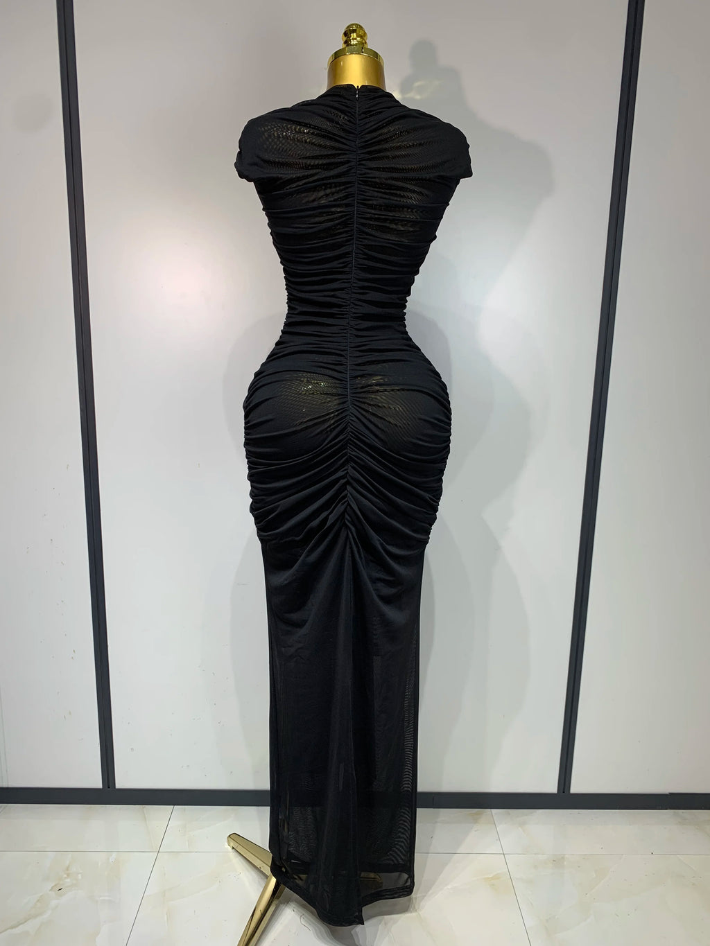 Vesper Sheer Mesh Cutout Bodycon Maxi Dress