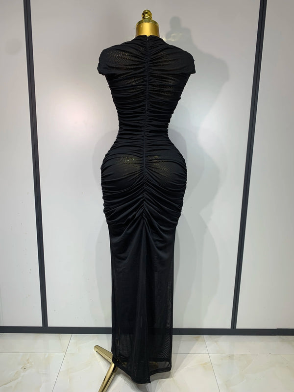 Vesper Sheer Mesh Cutout Bodycon Maxi Dress