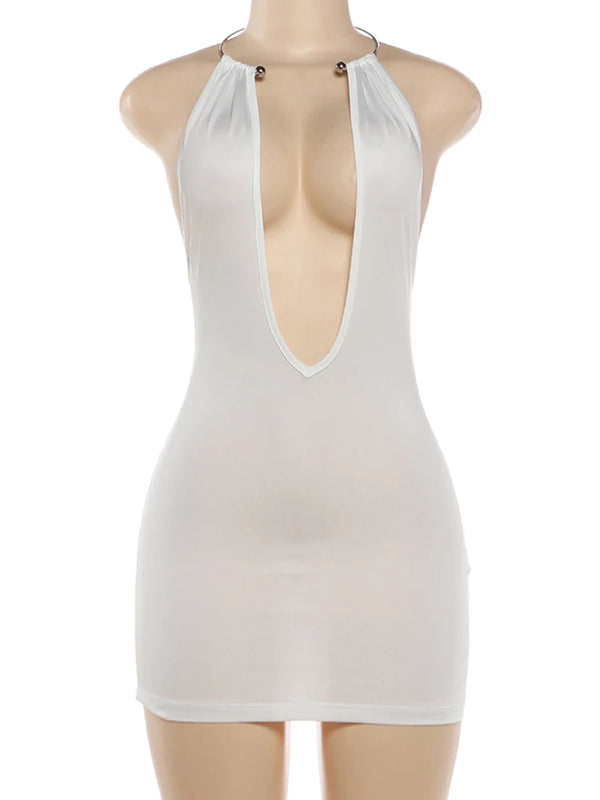 Ximena Metal-Ring Halter Backless Mini Dress