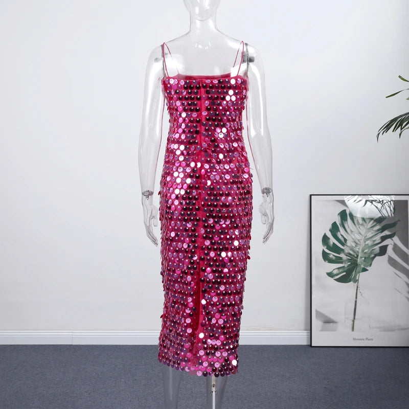Sofia Sequin Spaghetti Strap Bodycon Maxi Dress