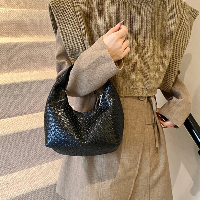 Henrietta Woven Faux-Leather Top-Handle Hobo Bag