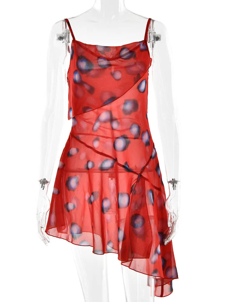 Valeria Abstract-Print Asymmetrical Ruffle Mini Dress