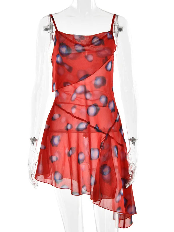 Valeria Abstract-Print Asymmetrical Ruffle Mini Dress