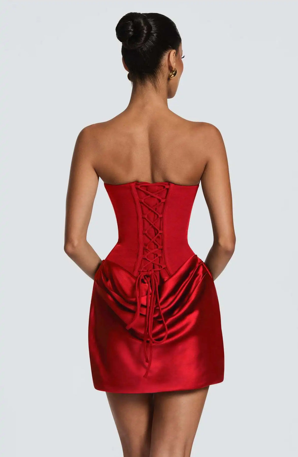 Regina Ruched Satin Strapless Mini Dress
