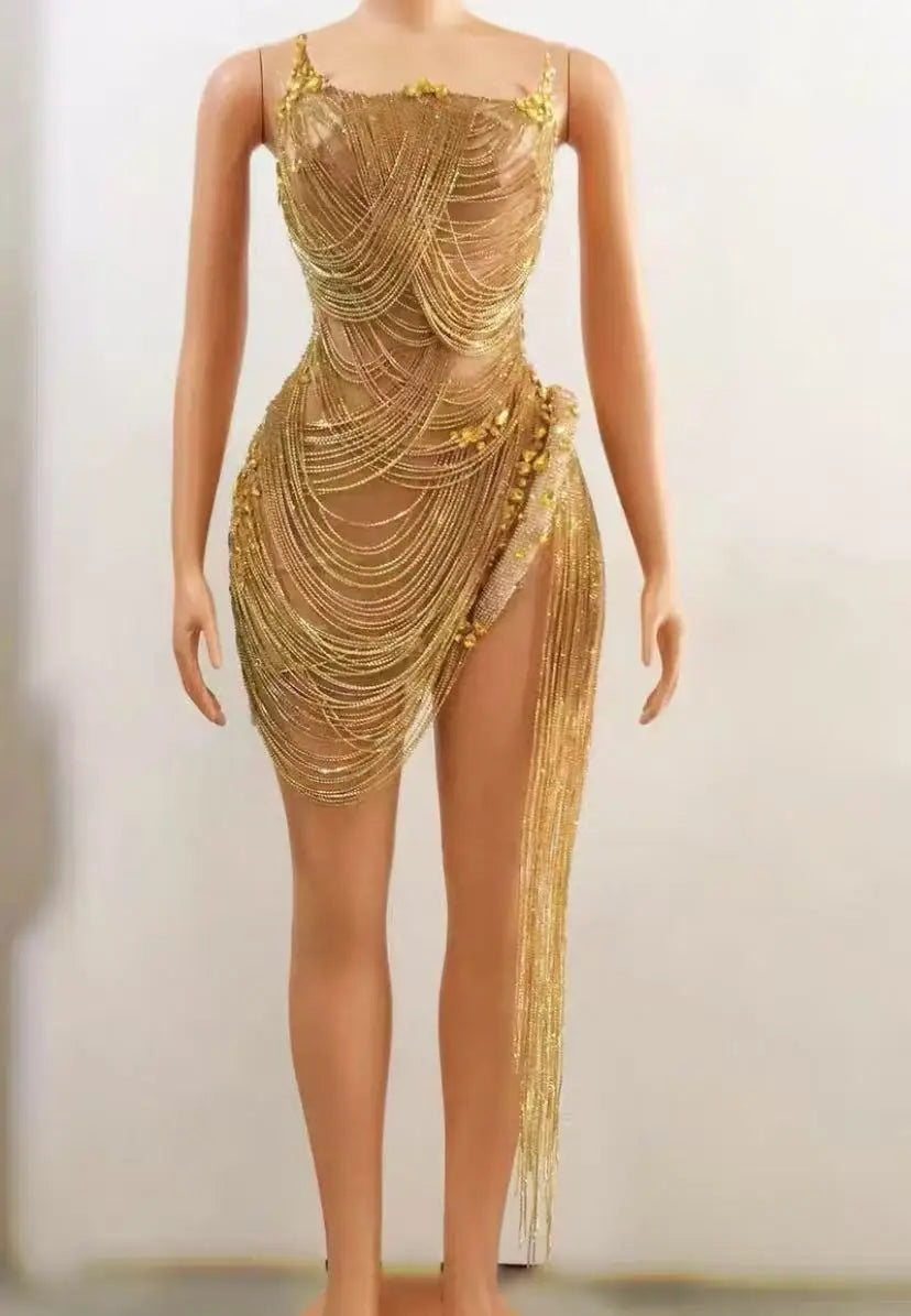 Estelle Rhinestone Knee-Length Performance Dress