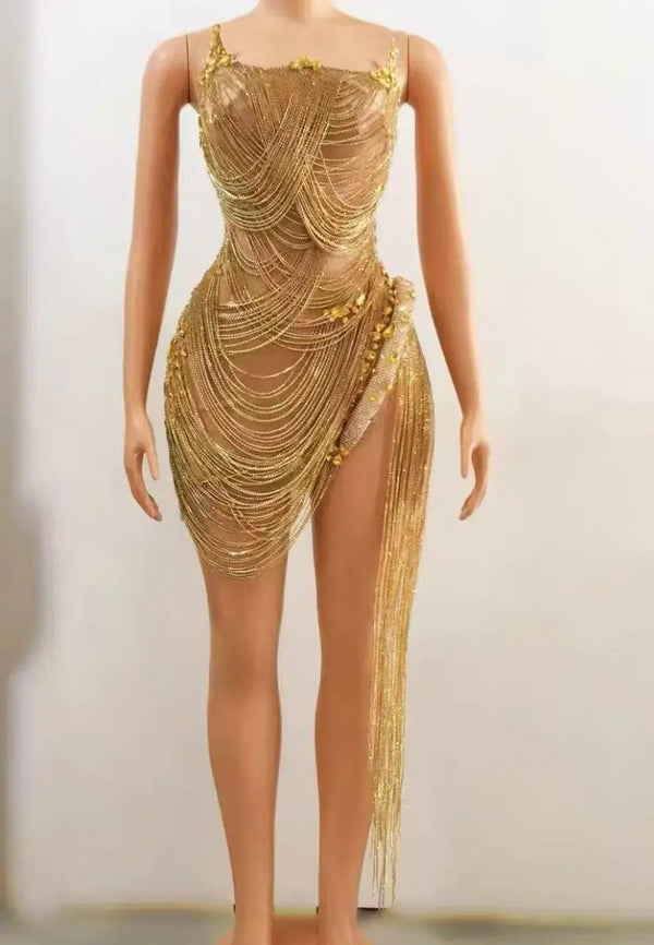 Estelle Rhinestone Knee-Length Performance Dress