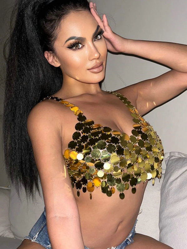Aurelia Metal Sequin Corset Crop Top