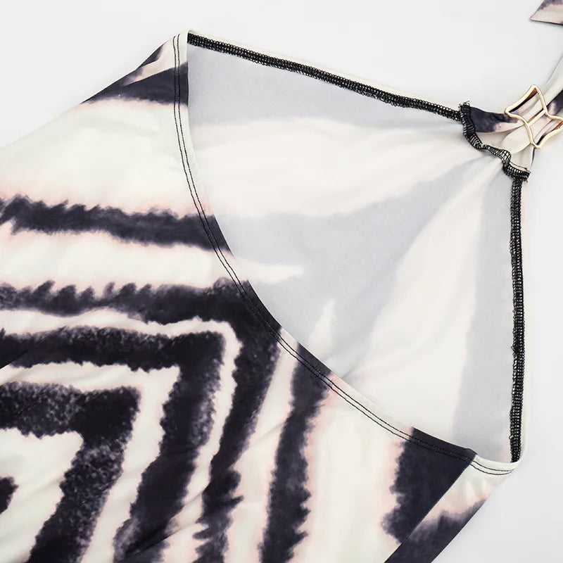 Zephyra Zebra Halter Backless Bodycon Mini Dress