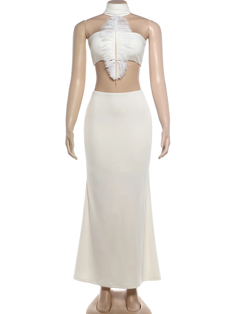 Aurelia A-Line Cutout Asymmetrical Maxi Skirt Set Two-piece