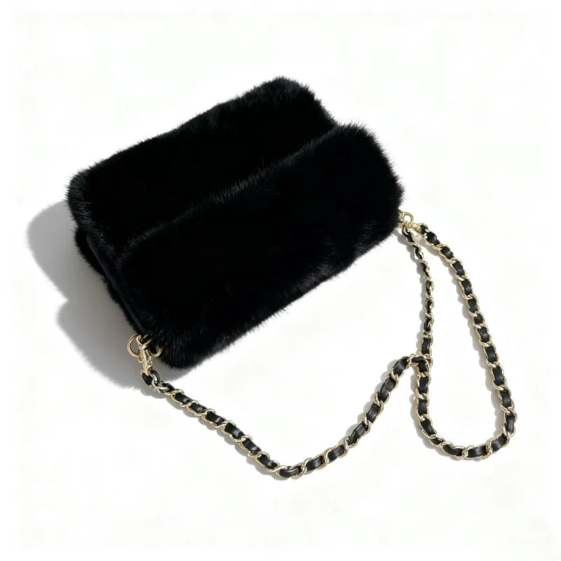 Mink Women's Bag Luxury Handbag Women Furry Female Bags For Women's Shoulder Bags Trend 2025 Luxury Bag Designers Crossbody Bags