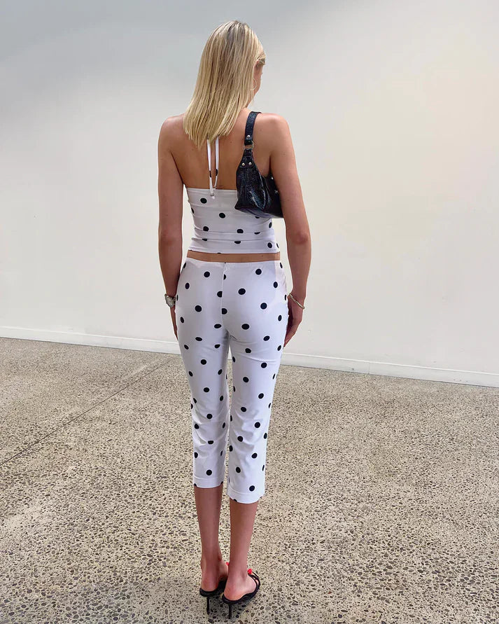 Demi Polka-Dot Halter Capri Pants Set Two-piece