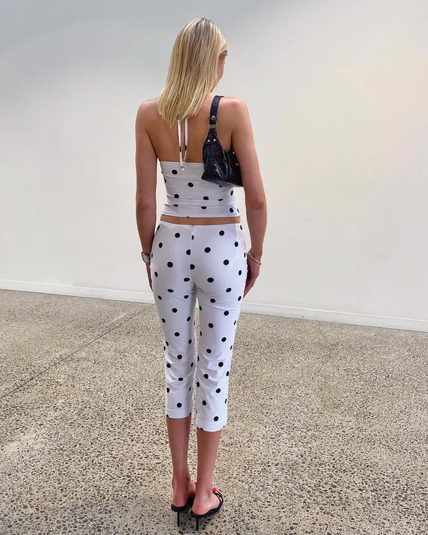 Demi Polka-Dot Halter Capri Pants Set Two-piece