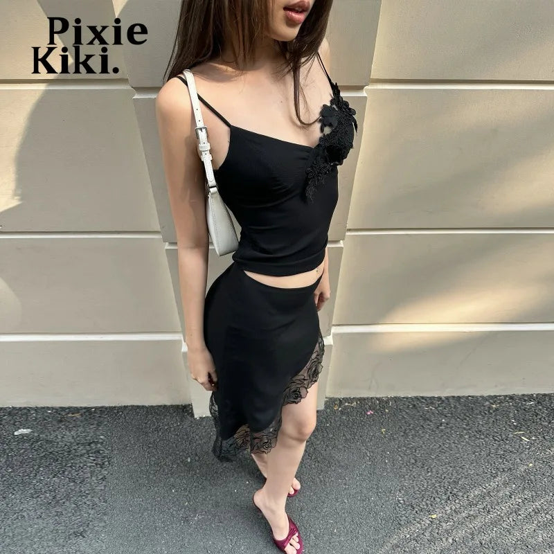 Calista Lace Backless Crop Top & Asymmetrical Skirt Two-piece