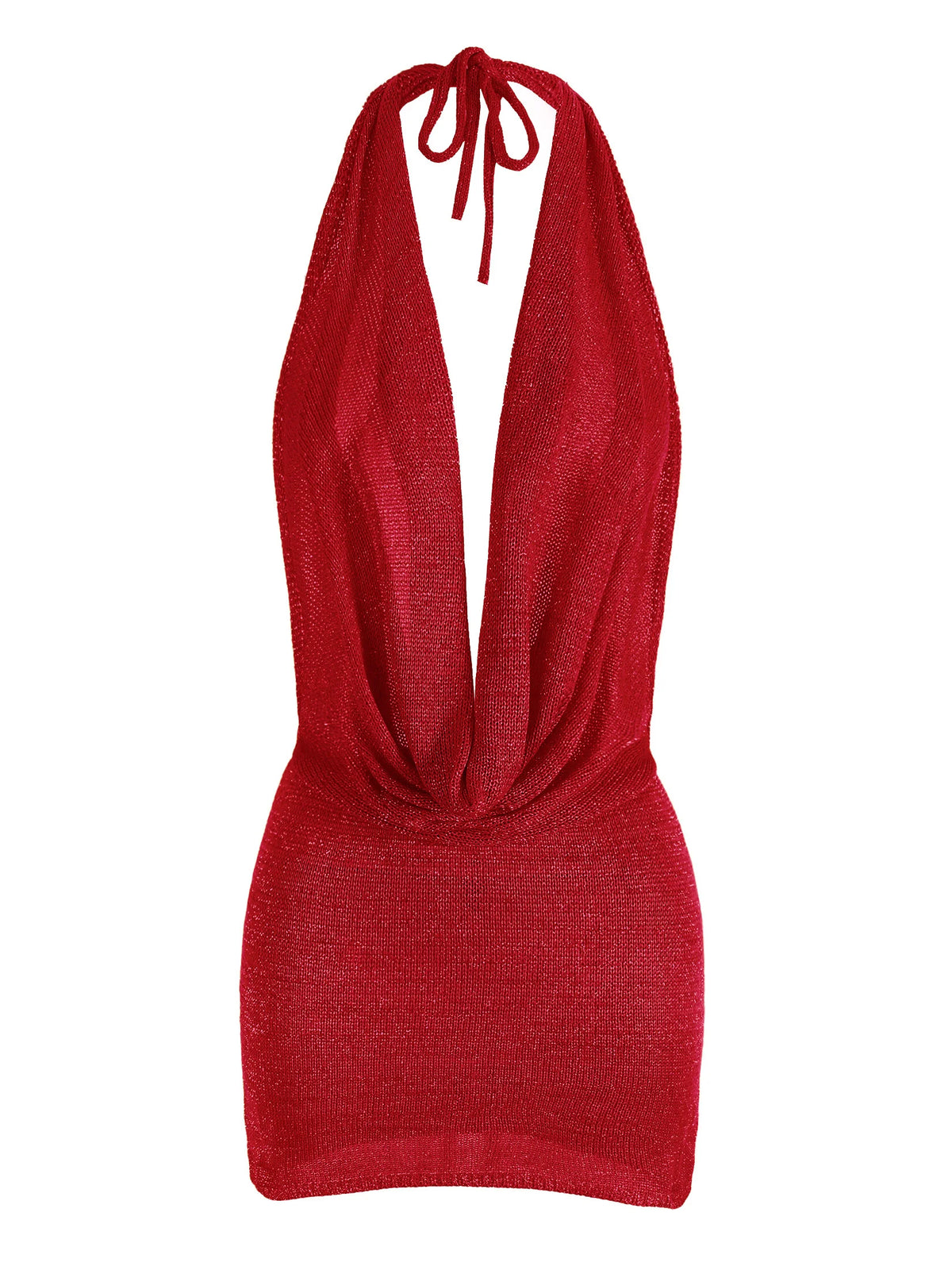 Agnieszka Draped Cowl Halter Backless Knit Mini Dress