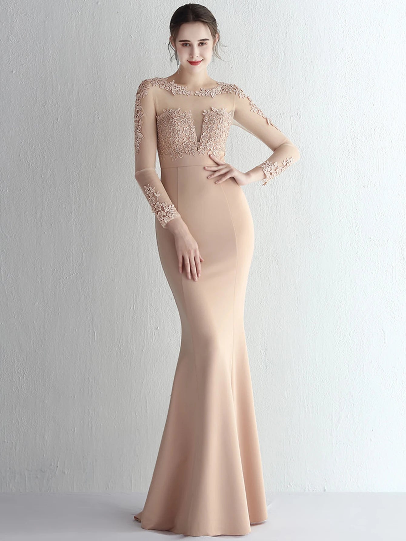 Valentina Rhinestone Sheer-Mesh Mermaid Maxi Dress