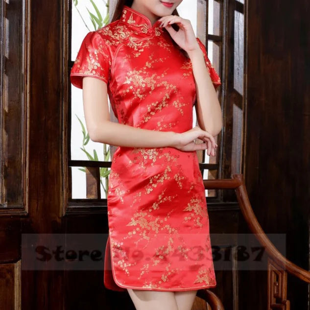 Xiu Jacquard Floral Qipao Mini Dress