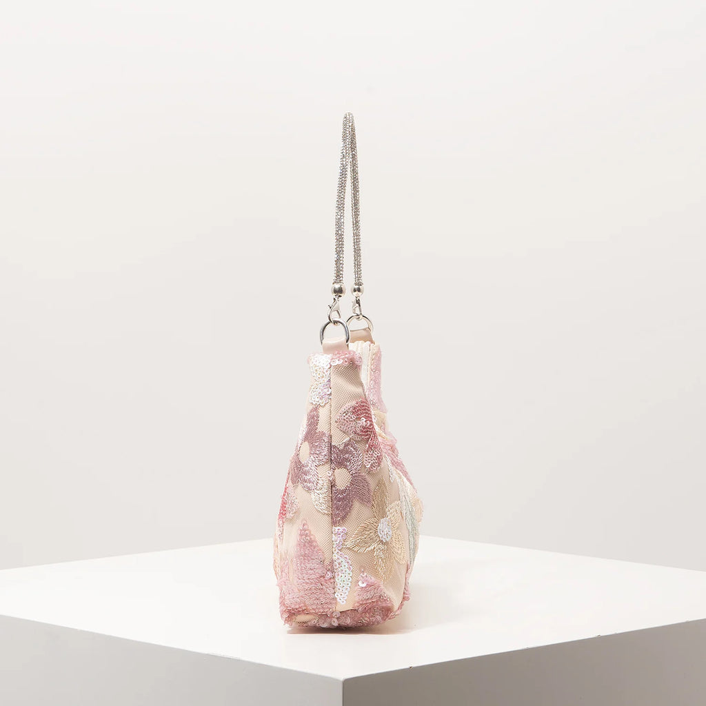 Florentina Floral Sequin Embroidered Half-Moon Shoulder Bag