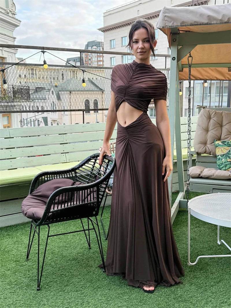 Monroe Hollow-Out Ruched Bodycon Maxi Dress