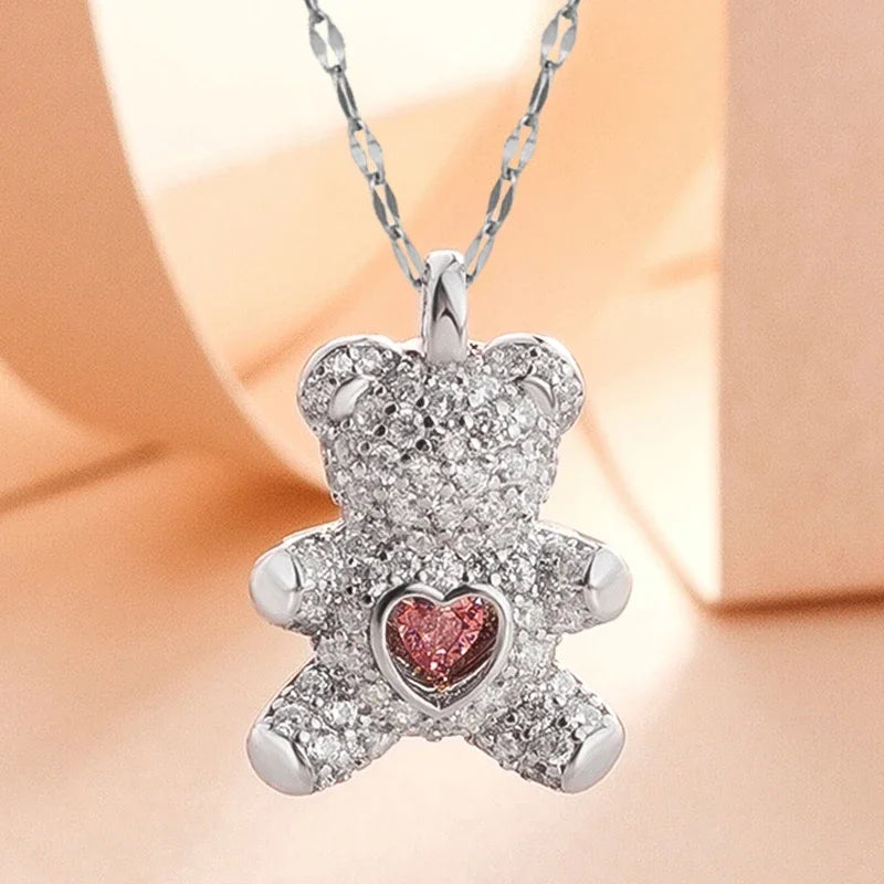 Teddy Crystal Bear Pendant Necklace