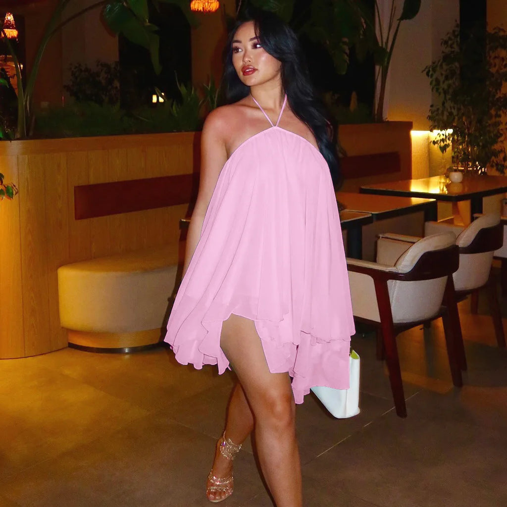 Suri Lace-Up Halter Asymmetric Mini Dress
