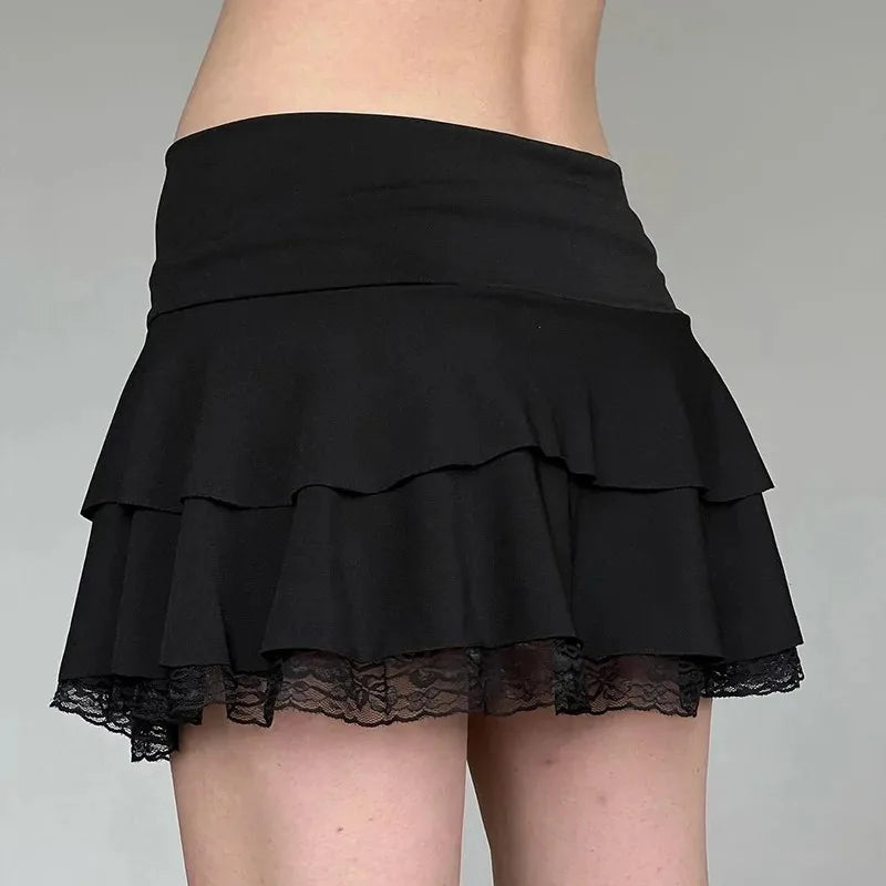 Belladonna Lace-Bow Gothic A-Line Mini Skirt One-piece