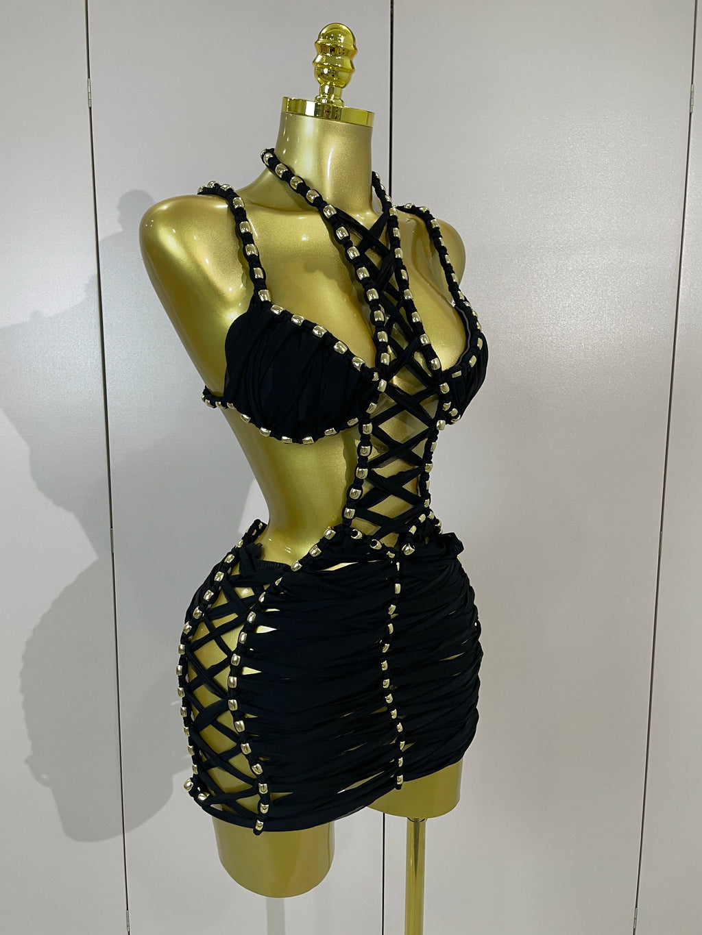 Nerina Sheer Mesh Cutout Halter Mini Dress